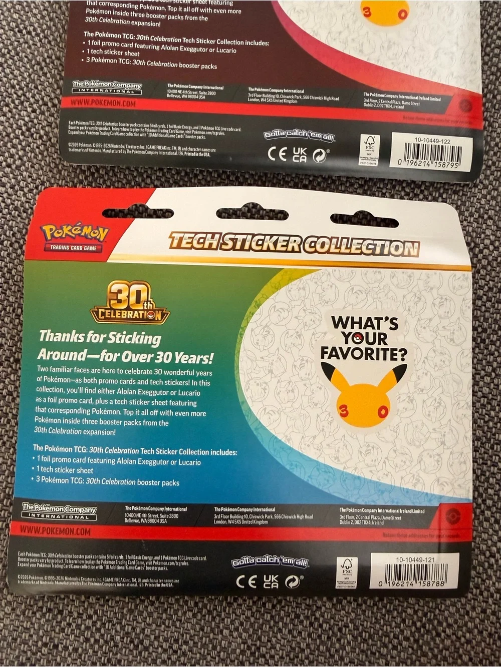 Pokemon 30th Celebration Tech Sticker Collection Lucario and Alolan Exeggutor
